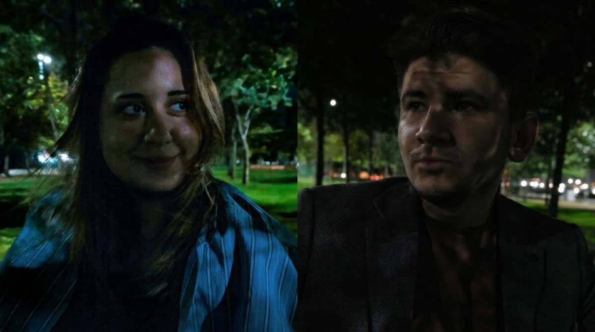 Akşam parkta çekilmiş iki portre: Zeynep ve Burakcan